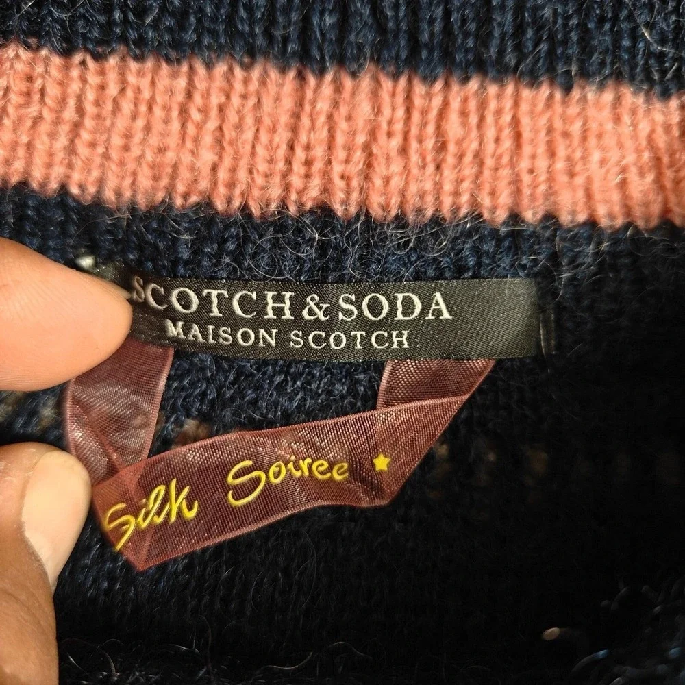 Scotch &‎ Soda Sweater Womens XS Navy Blue Mock Neck Openwork Wool